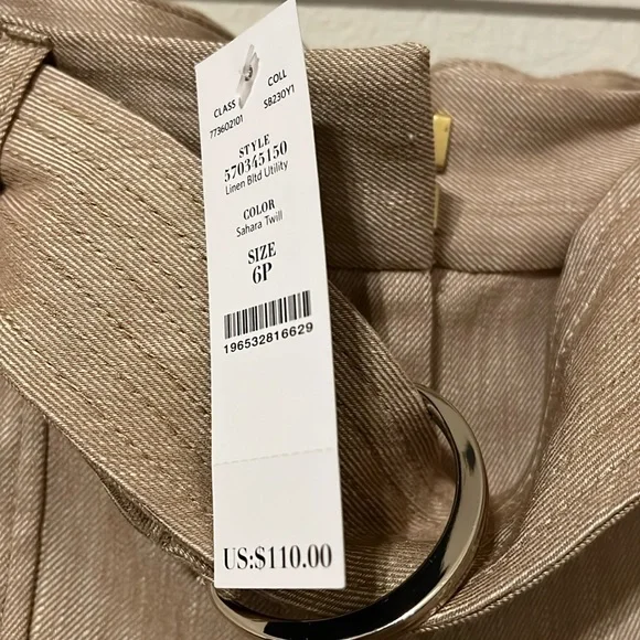 NWT WHBM Linen Blend Utility Trousers. Color: Sahara Twill. Size 6P. - Picture 3 of 11